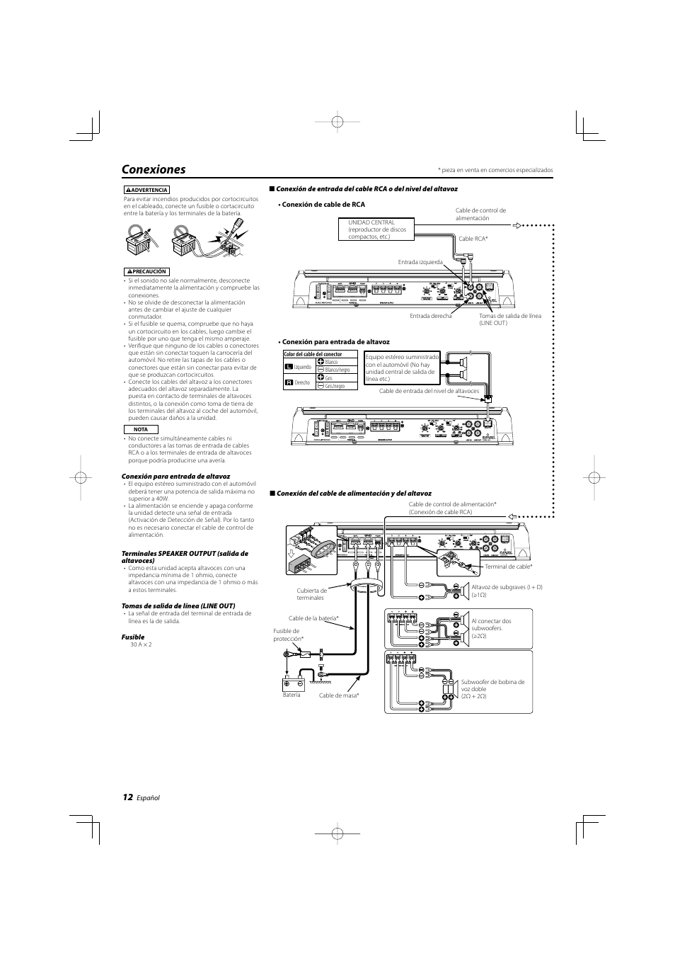 Conexiones | Kenwood KAC-9104D User Manual | Page 12 / 16