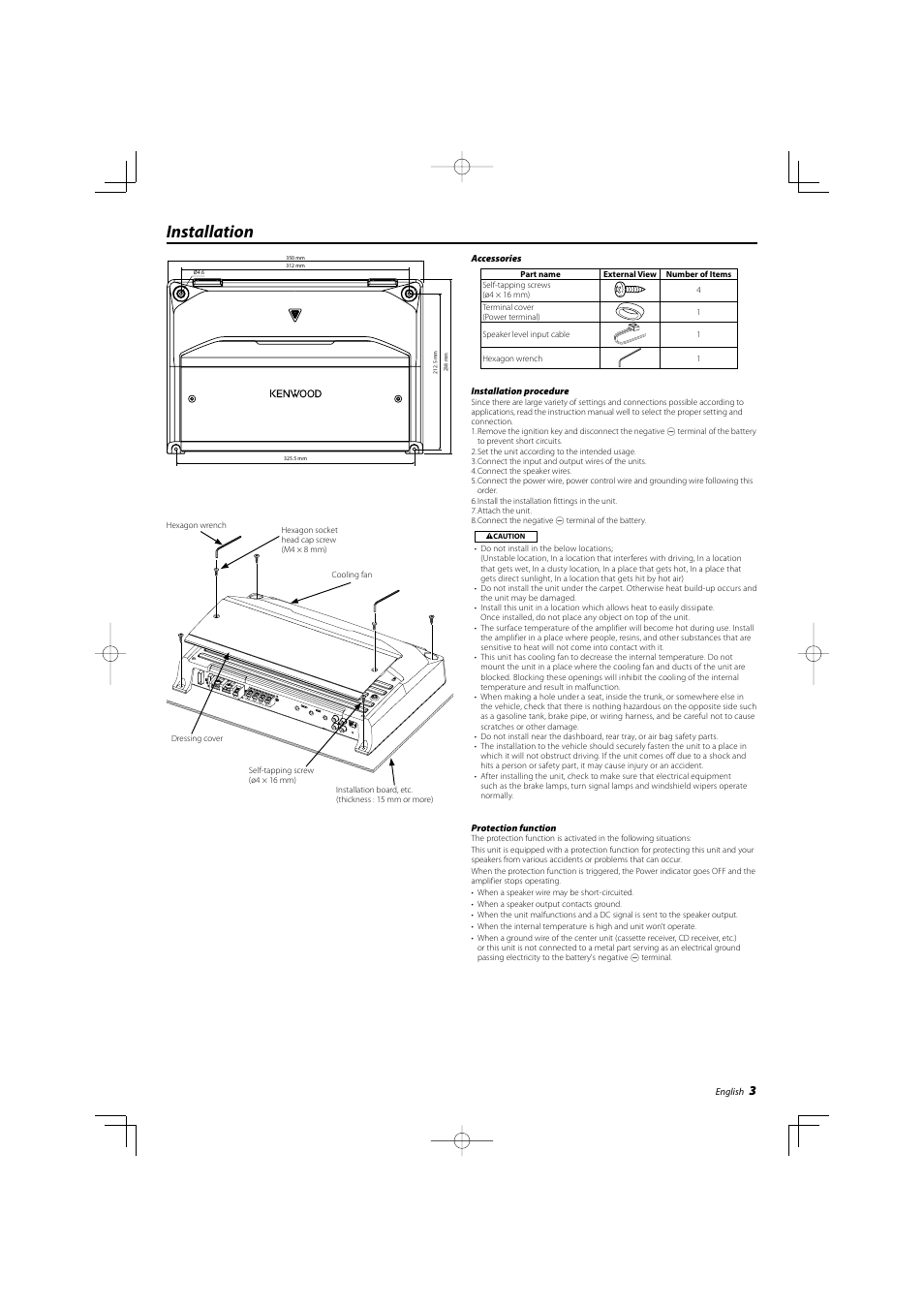 Installation | Kenwood KAC-9104D User Manual | Page 3 / 16