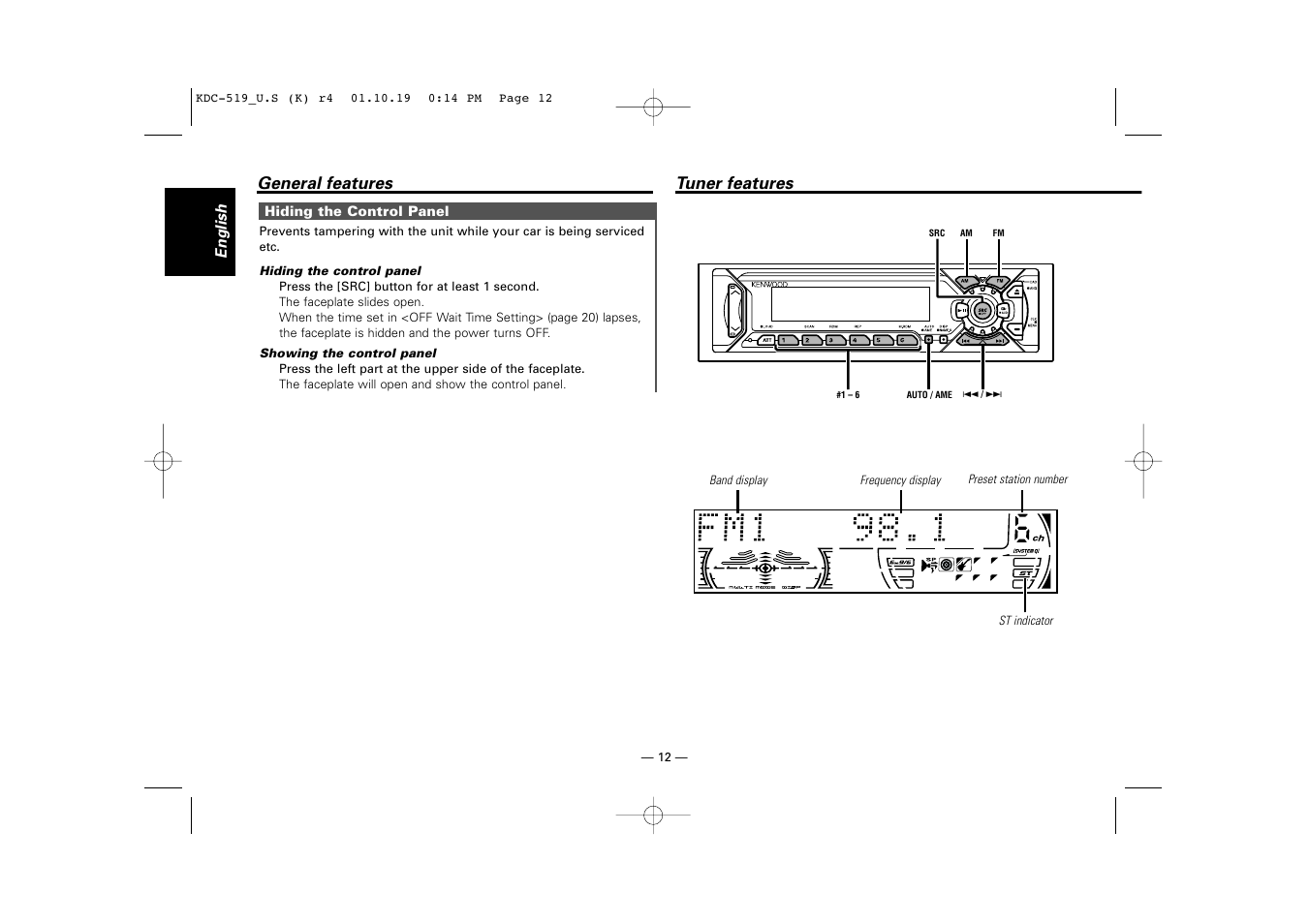 Tuner features | Kenwood KDC-519 User Manual | Page 12 / 30