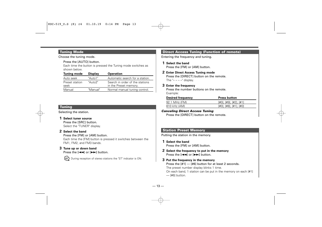 Kenwood KDC-519 User Manual | Page 13 / 30