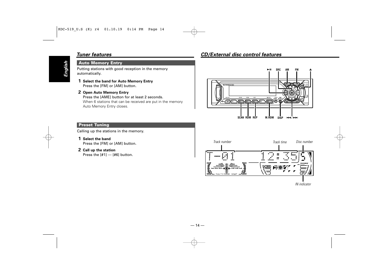 Cd/external disc control features | Kenwood KDC-519 User Manual | Page 14 / 30