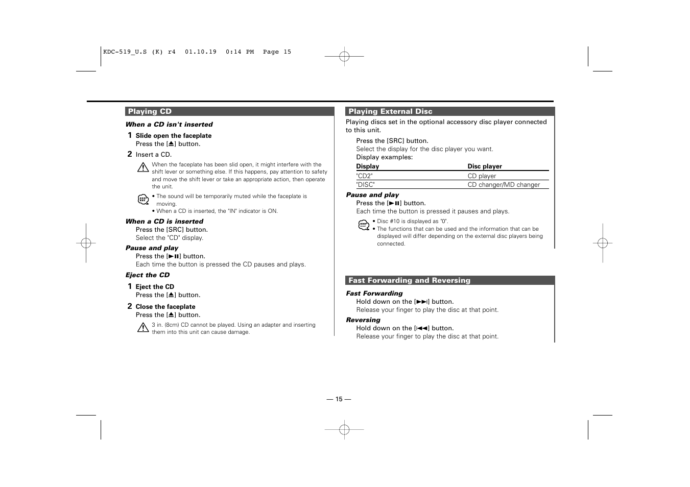 Kenwood KDC-519 User Manual | Page 15 / 30