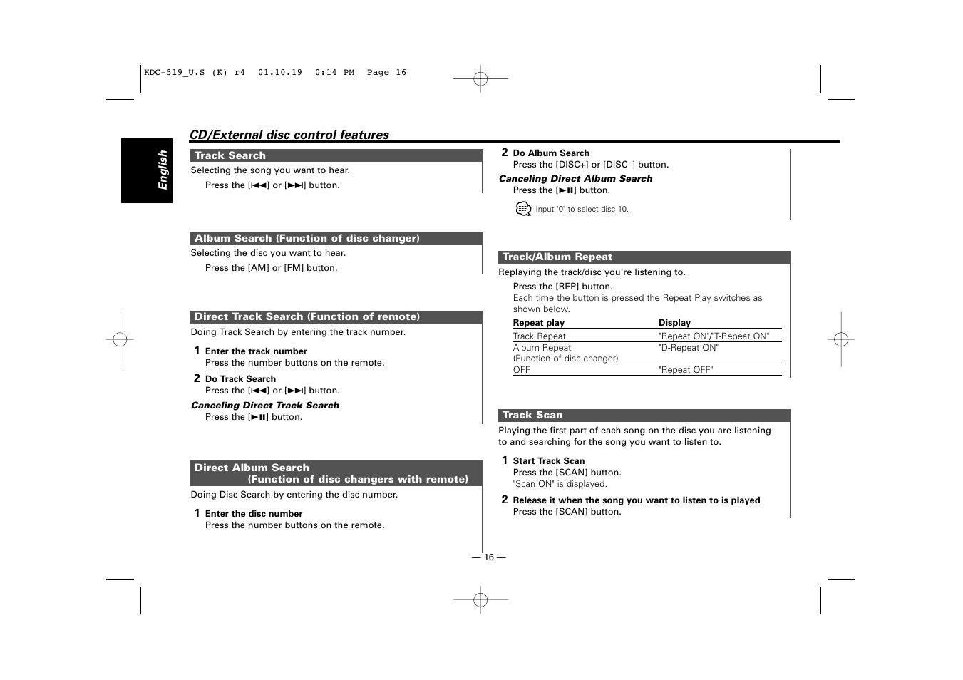 Kenwood KDC-519 User Manual | Page 16 / 30