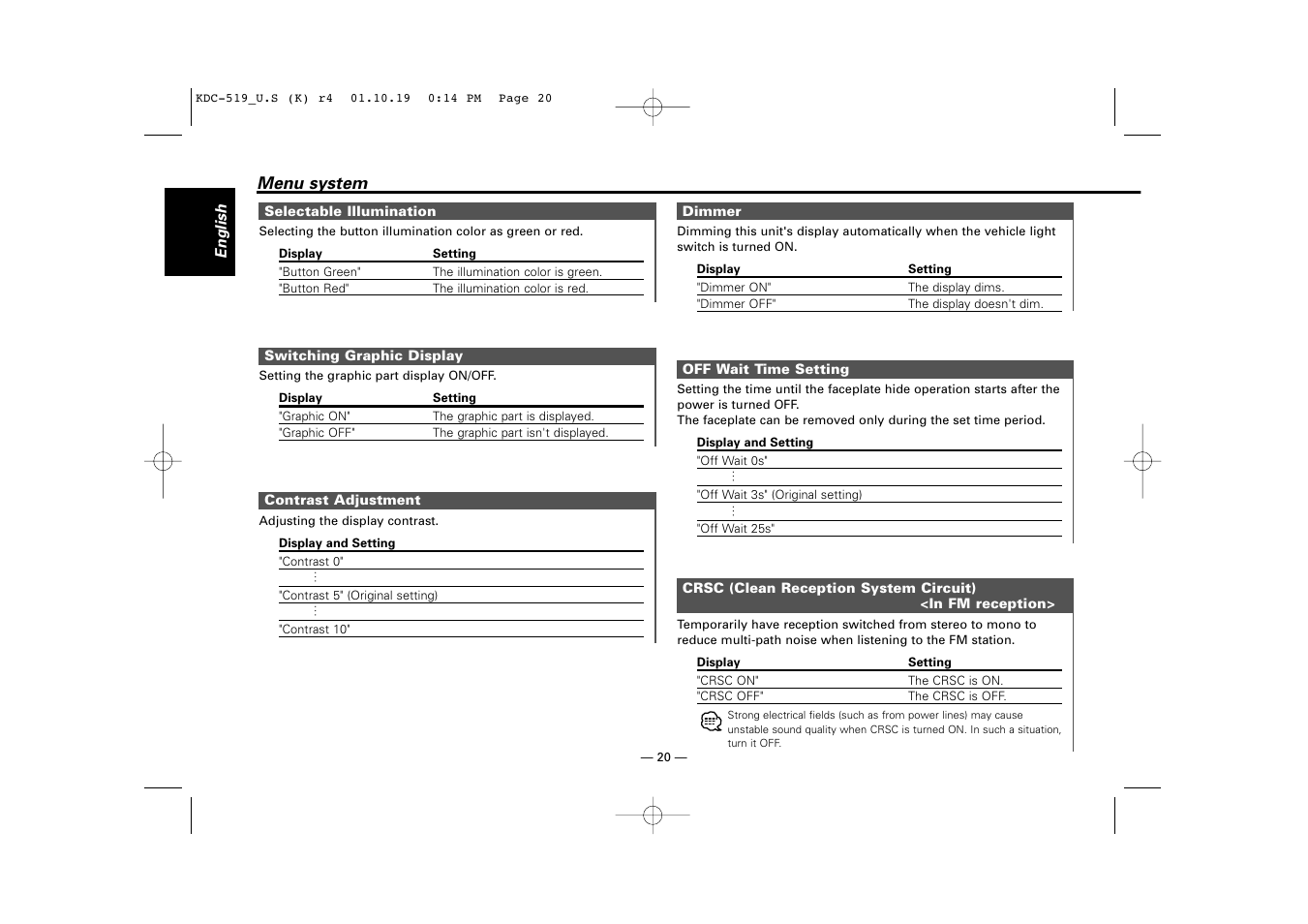 Kenwood KDC-519 User Manual | Page 20 / 30