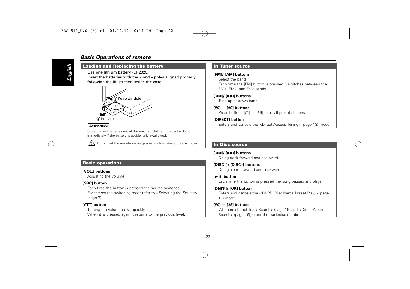 Kenwood KDC-519 User Manual | Page 22 / 30