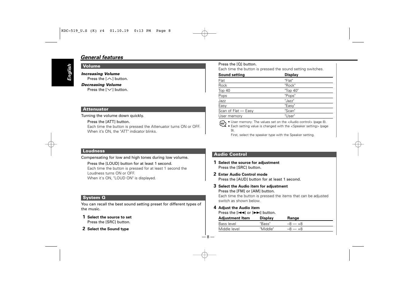 Kenwood KDC-519 User Manual | Page 8 / 30