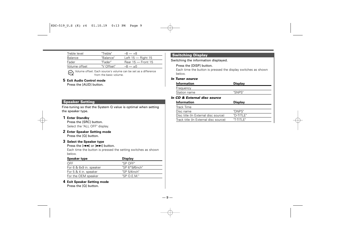 Kenwood KDC-519 User Manual | Page 9 / 30