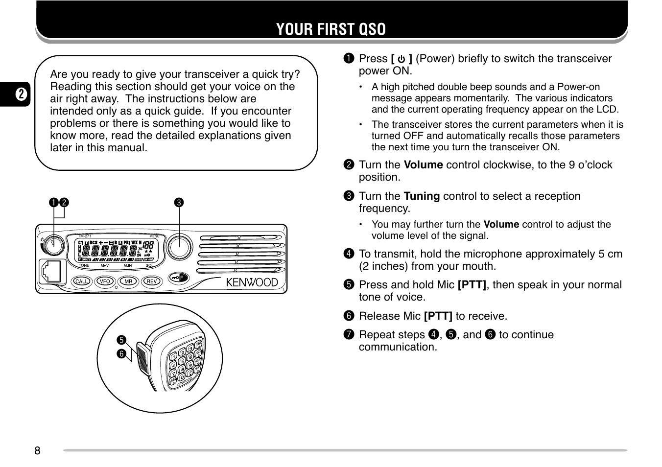 Your first qso | Kenwood TM-271 User Manual | Page 14 / 80