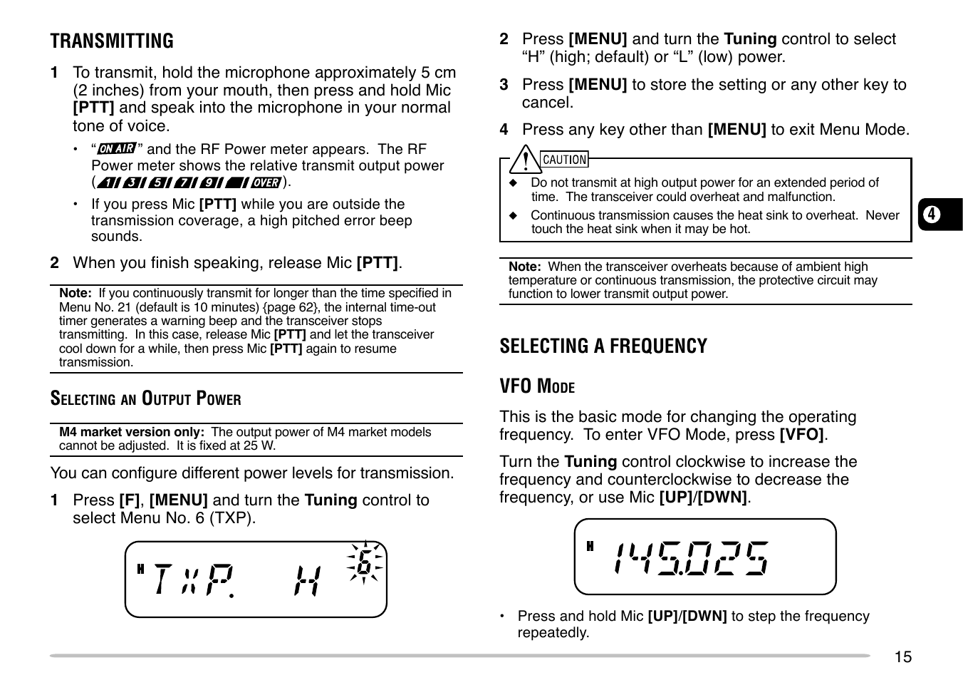 Transmitting, Selecting a frequency vfo m | Kenwood TM-271 User Manual | Page 21 / 80