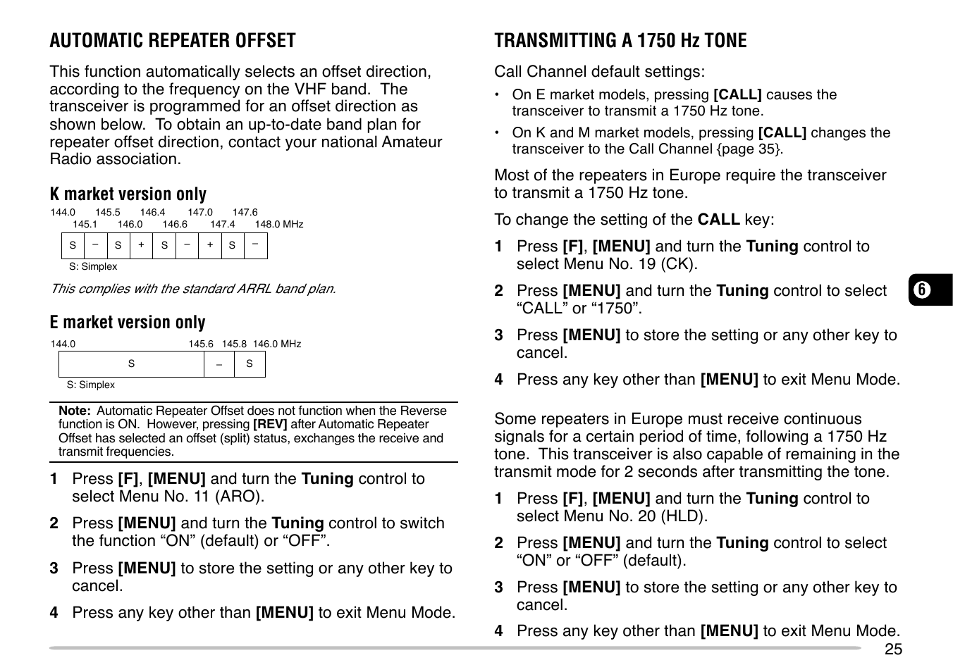 Automatic repeater offset, Transmitting a 1750 hz tone | Kenwood TM-271 User Manual | Page 31 / 80