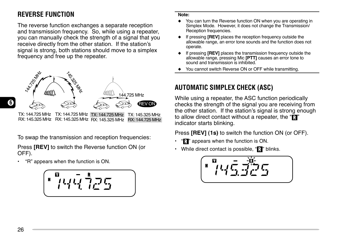 Reverse function, Automatic simplex check (asc) | Kenwood TM-271 User Manual | Page 32 / 80