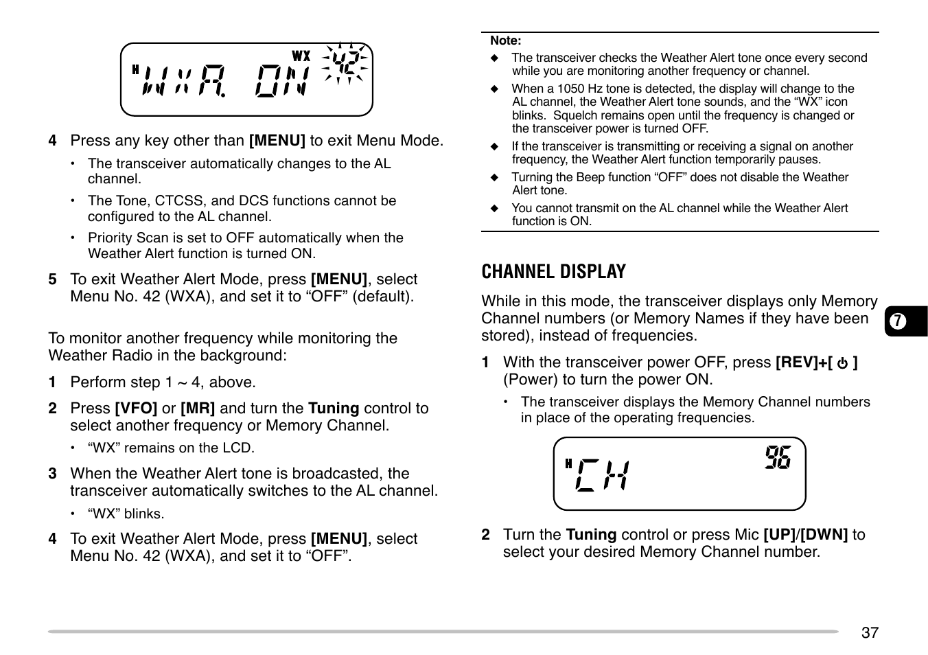 Channel display | Kenwood TM-271 User Manual | Page 43 / 80