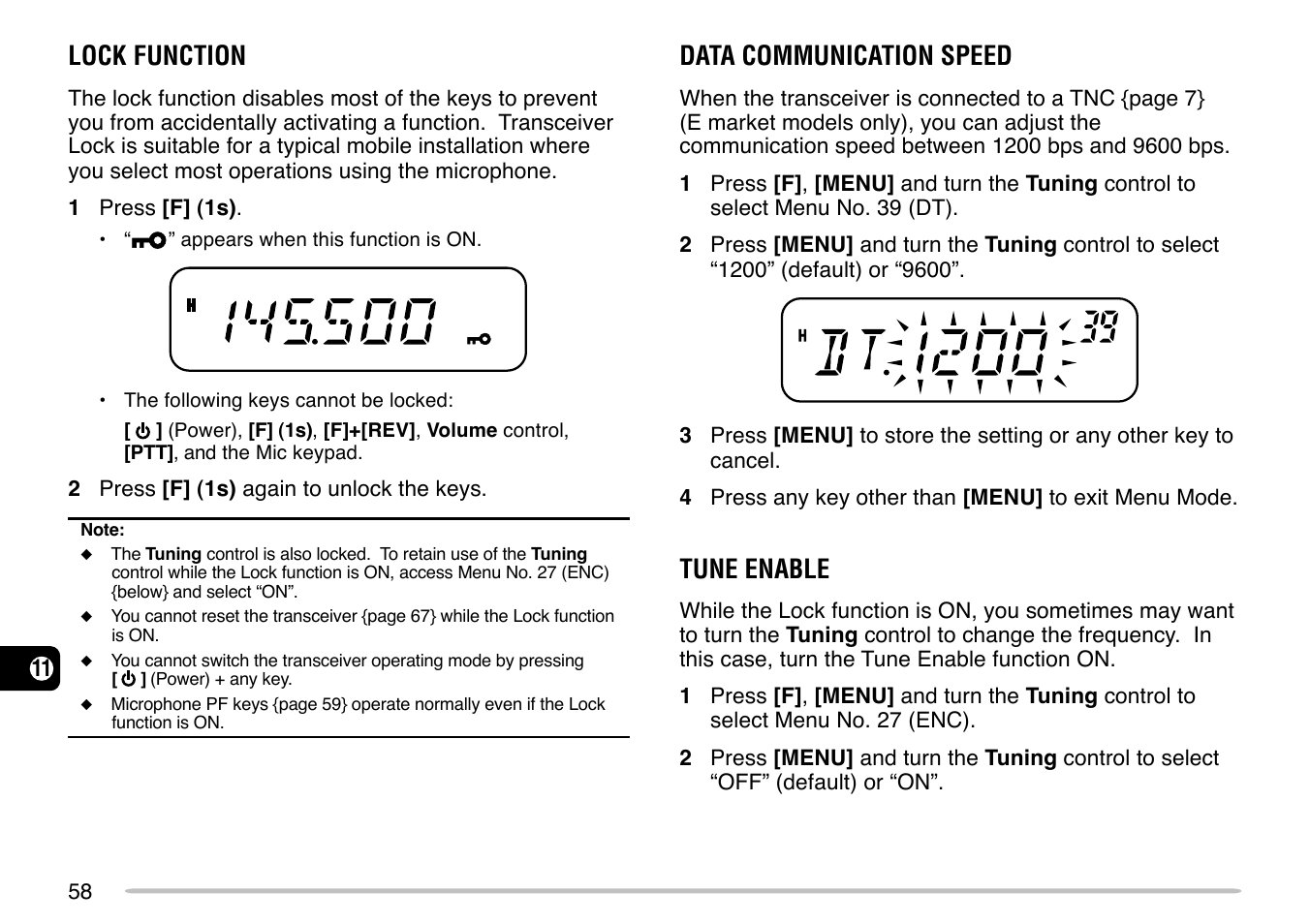 Lock function, Data communication speed, Tune enable | Kenwood TM-271 User Manual | Page 64 / 80