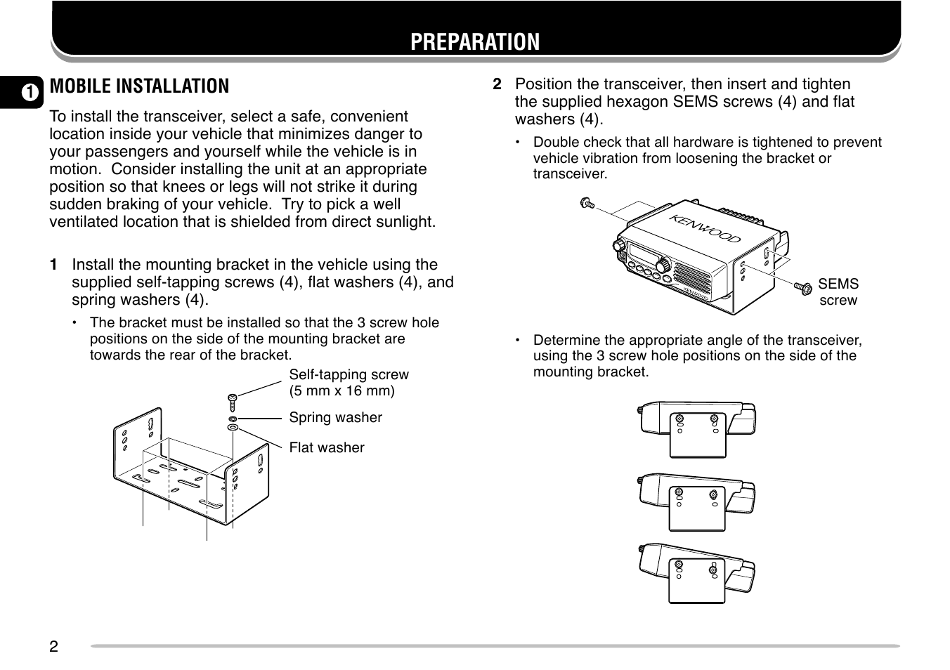 Preparation, Mobile installation | Kenwood TM-271 User Manual | Page 8 / 80