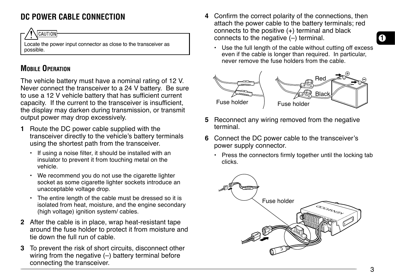 Dc power cable connection | Kenwood TM-271 User Manual | Page 9 / 80