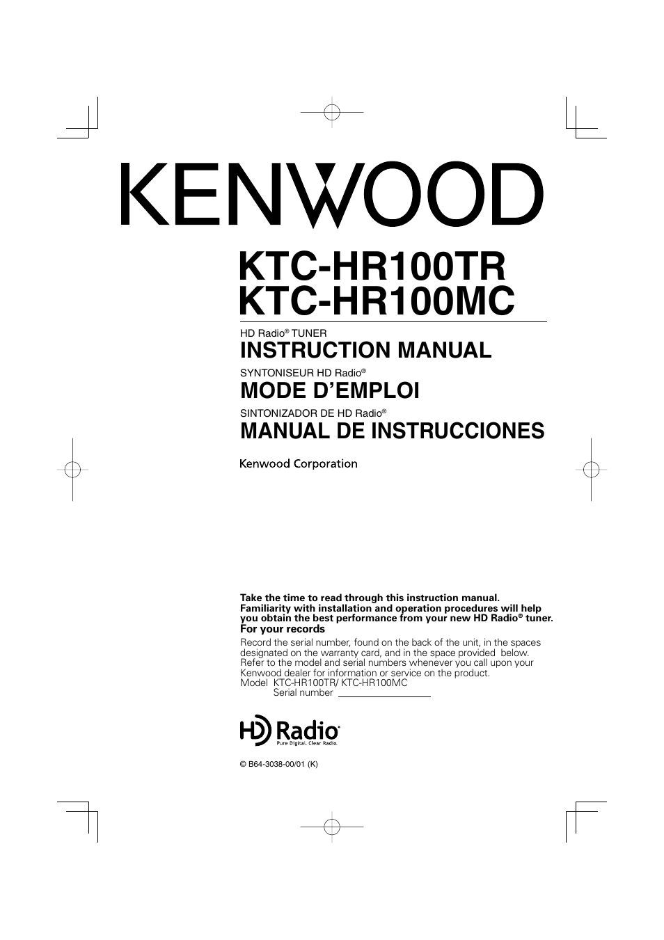 Kenwood HD Radio TUNER User Manual | 44 pages