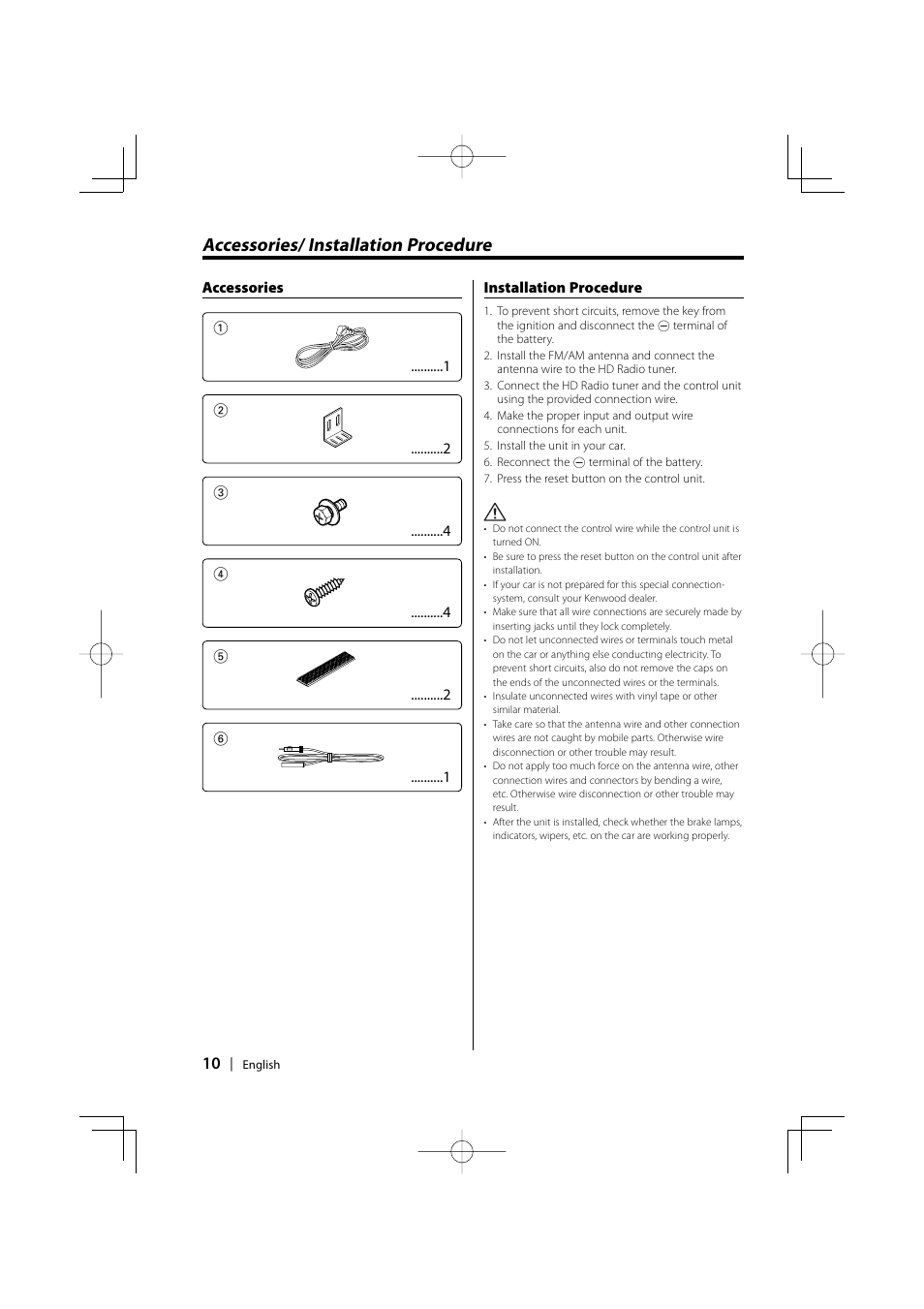 Accessories/ installation procedure | Kenwood HD Radio TUNER User Manual | Page 10 / 44