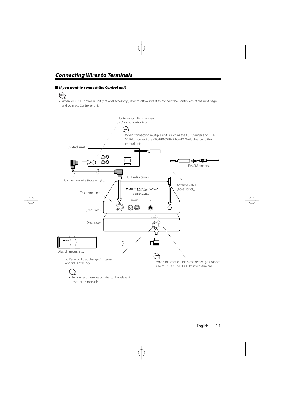 Connecting wires to terminals | Kenwood HD Radio TUNER User Manual | Page 11 / 44