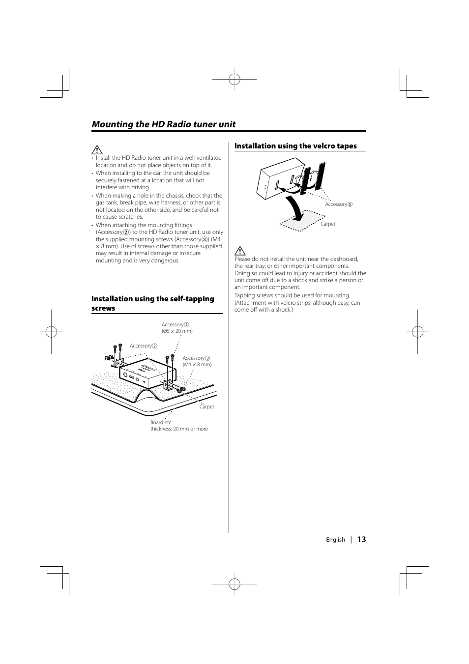 Mounting the hd radio tuner unit | Kenwood HD Radio TUNER User Manual | Page 13 / 44