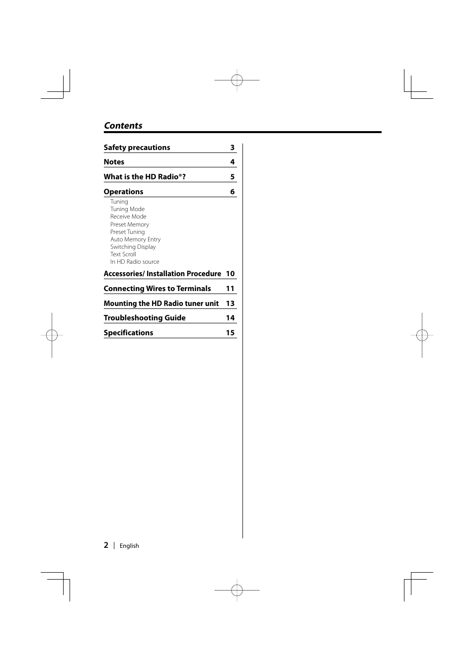 English | Kenwood HD Radio TUNER User Manual | Page 2 / 44