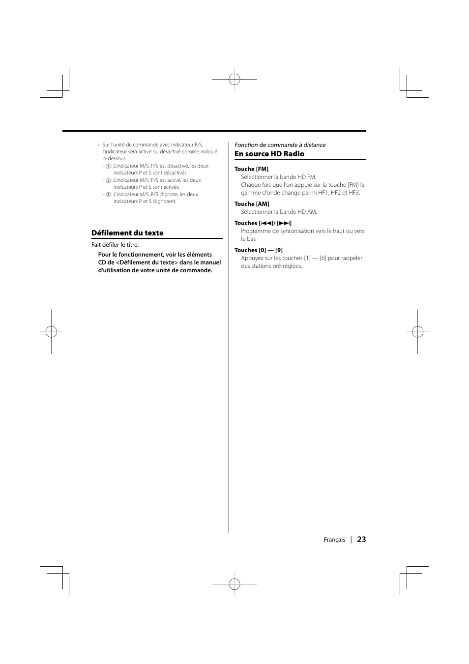 Défilement du texte, En source hd radio | Kenwood HD Radio TUNER User Manual | Page 23 / 44