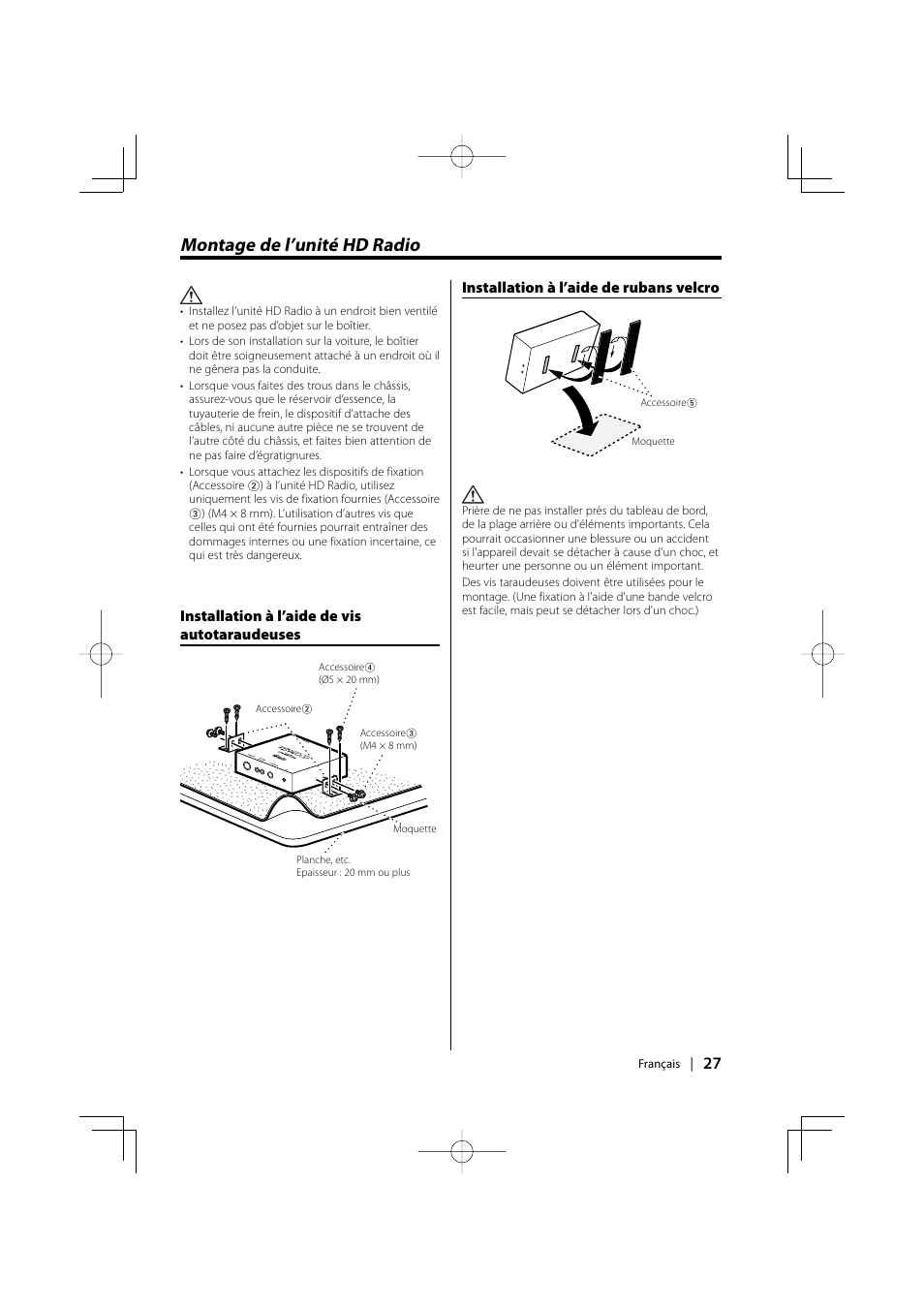 Montage de l’unité hd radio | Kenwood HD Radio TUNER User Manual | Page 27 / 44