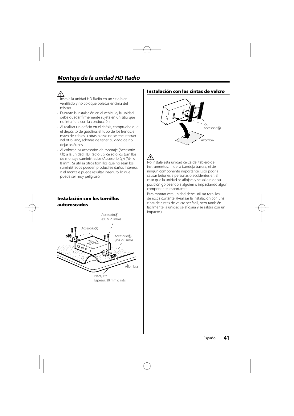 Montaje de la unidad hd radio | Kenwood HD Radio TUNER User Manual | Page 41 / 44