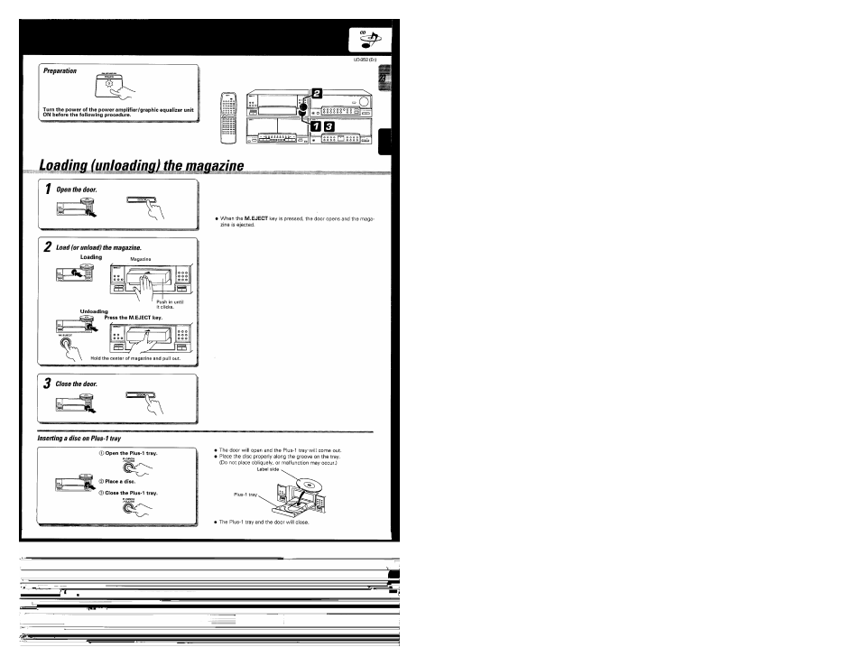 Loading (unloading) the magazine, F open the door, Load (or unload) the magazine | Inserting a disc on plus-1 tray | Kenwood UD-952 User Manual | Page 23 / 84