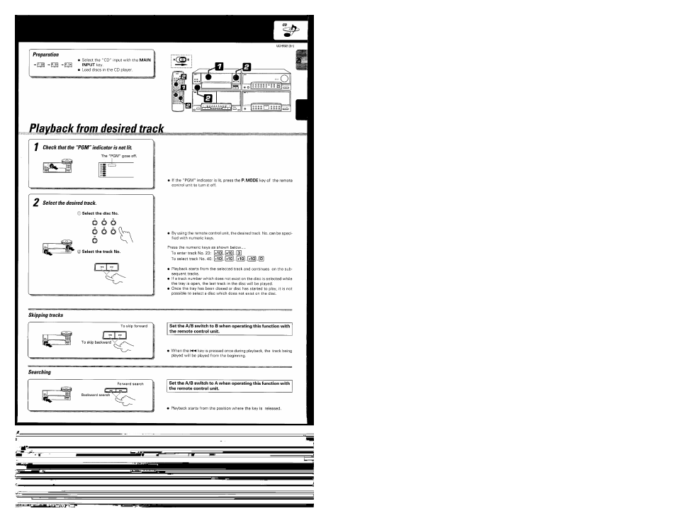 Playback from desired track, J check that the "pgm" indicator is not lit, Skipping tracks | Searching, O d d 6 6 6 | Kenwood UD-952 User Manual | Page 25 / 84