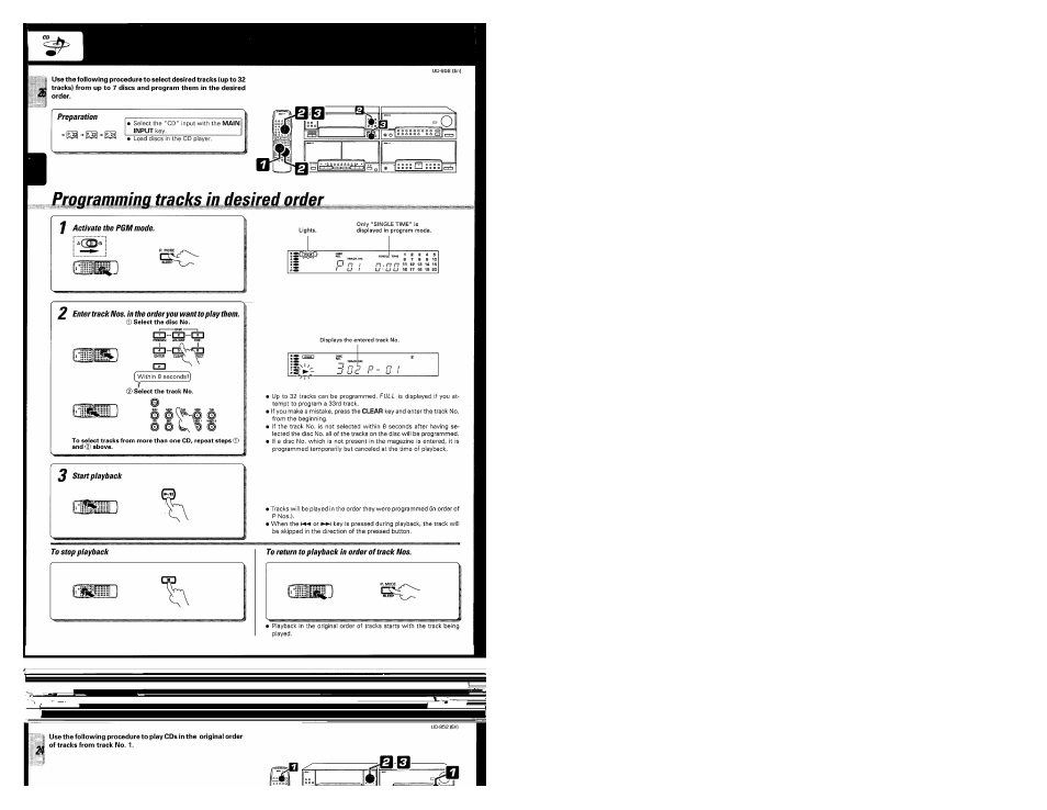 Preparation, Programming tracks in desired order, To stop playback | To return to playback in order of track nos | Kenwood UD-952 User Manual | Page 26 / 84