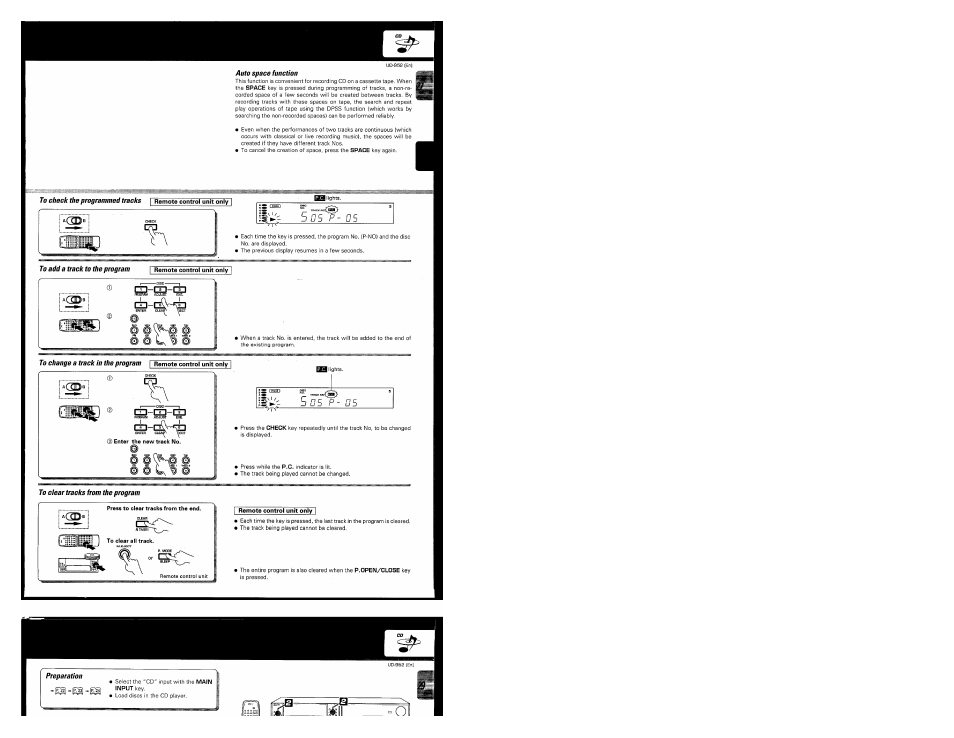 Auto space function, To clear tracks from the program, B o s | Kenwood UD-952 User Manual | Page 27 / 84