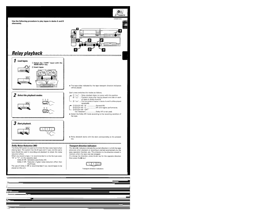 3 start playback, Dolby noise reduction (nr, Transport direction indicators | Relay playback | Kenwood UD-952 User Manual | Page 31 / 84