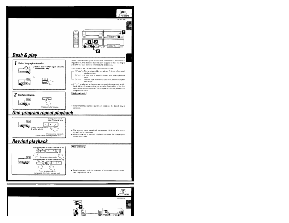 Select the playback modes, 2 start dash & play, One-program repeat playback | Rewind playback, Dash & play | Kenwood UD-952 User Manual | Page 33 / 84