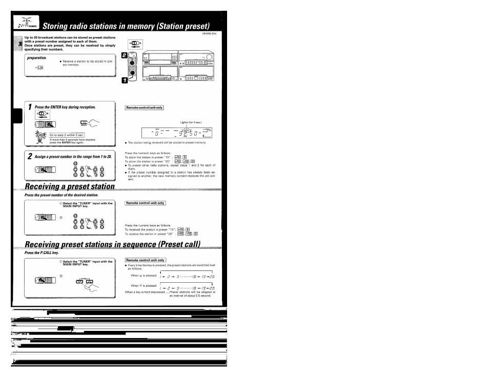 Storing radio stations in memory (station preset), Preparation, Press the enter key during reception | Press the p.call key | Kenwood UD-952 User Manual | Page 36 / 84