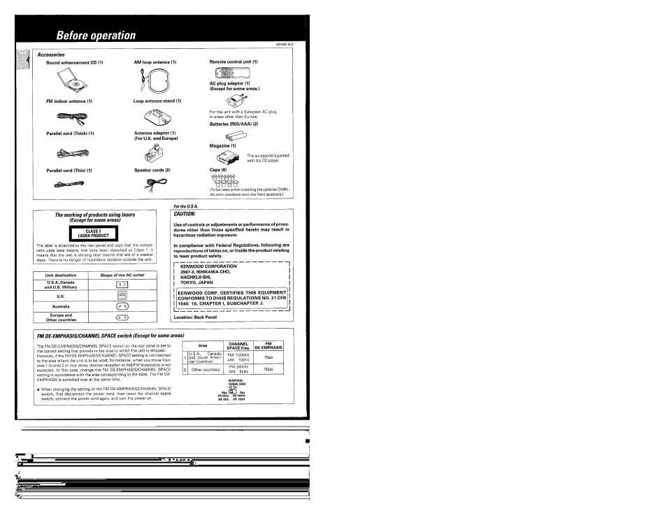 Before operation, Caution | Kenwood UD-952 User Manual | Page 4 / 84