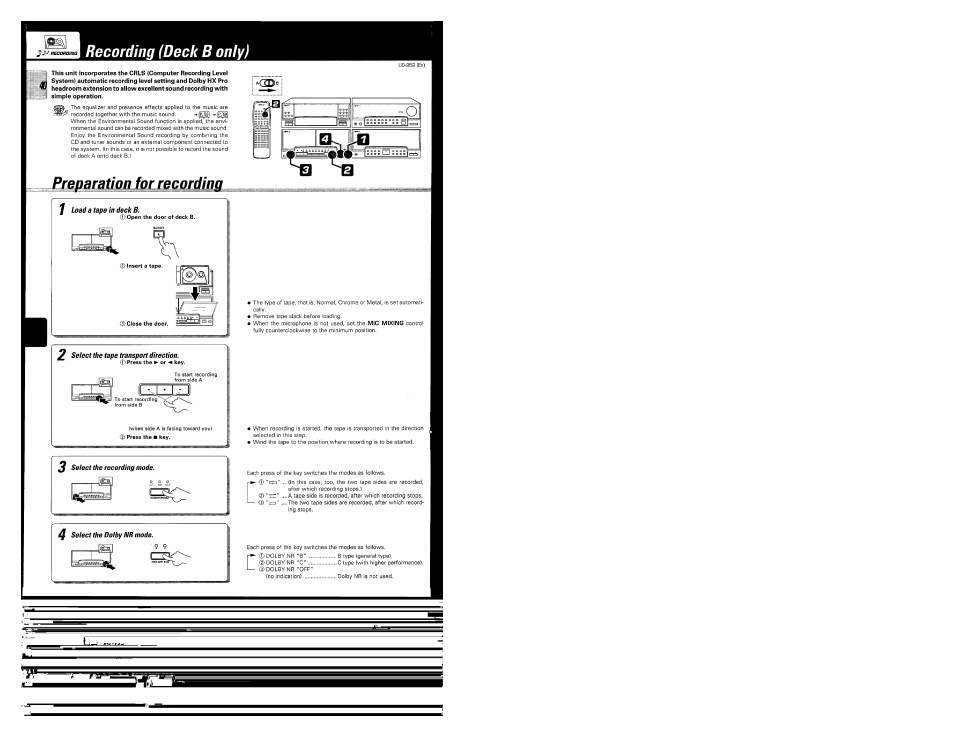 Recording (deck b only), Preparation for recording | Kenwood UD-952 User Manual | Page 40 / 84