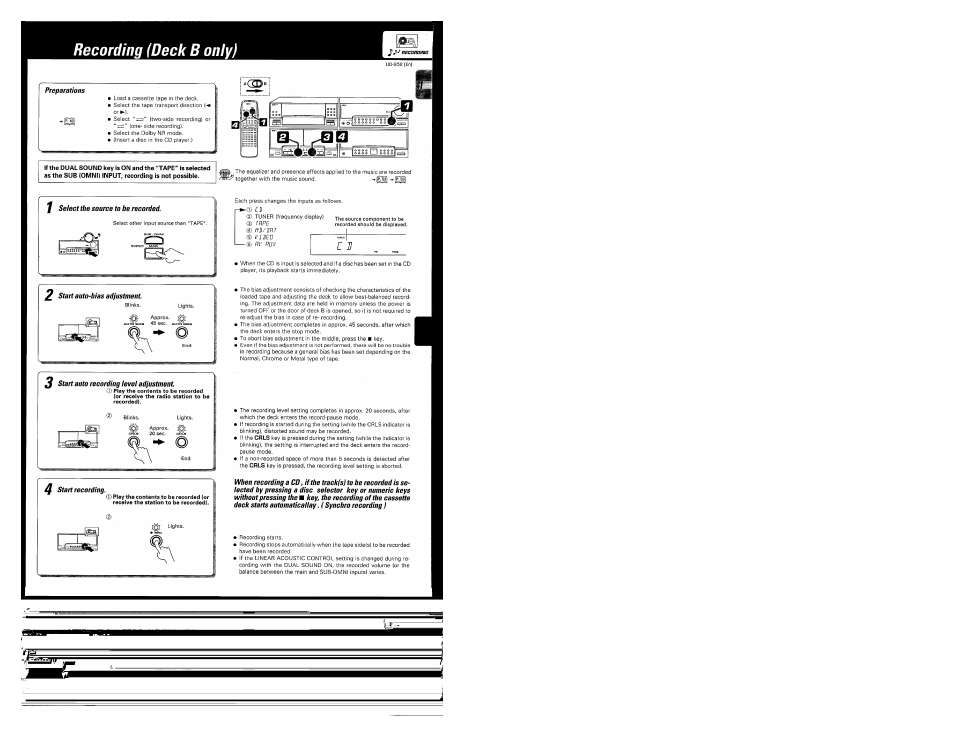 Recording (deck b only) | Kenwood UD-952 User Manual | Page 41 / 84