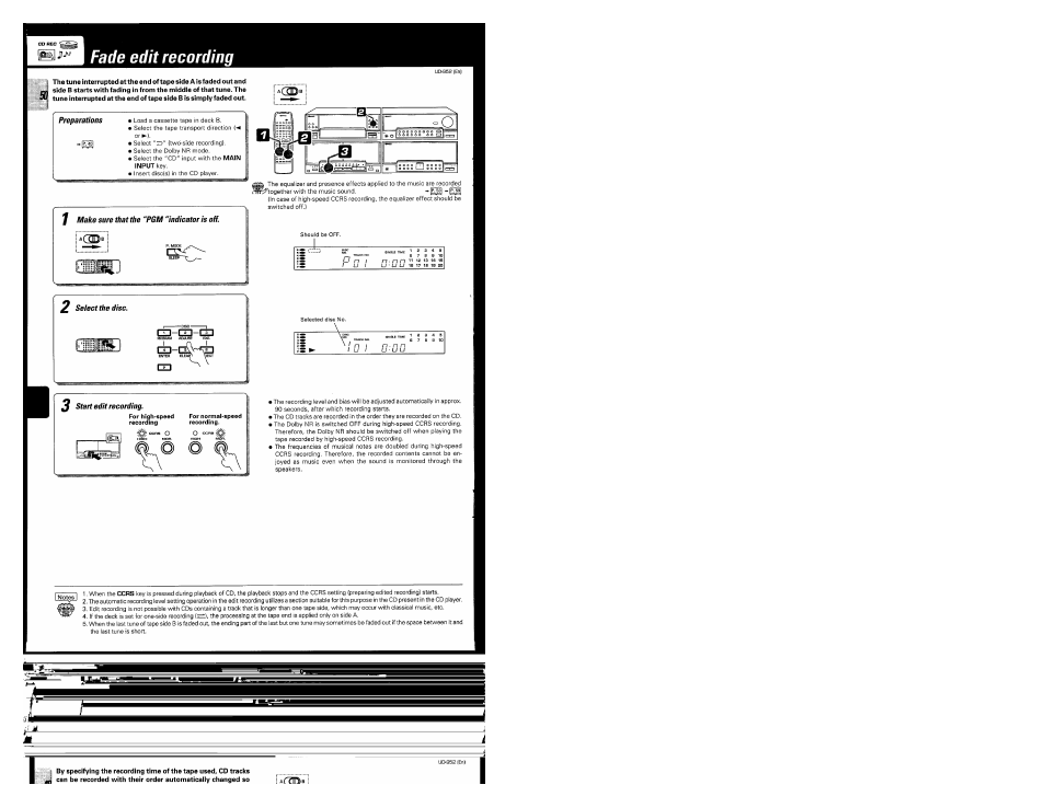 Preparations, J start edit recording, Fade edit recording | Kenwood UD-952 User Manual | Page 50 / 84