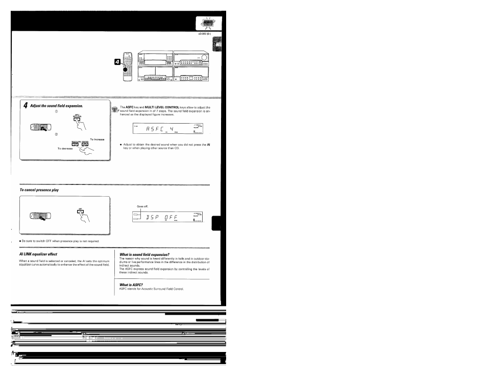 To cancel presence play, Al link equalizer effect, What is sound field expansion | What is asfc | Kenwood UD-952 User Manual | Page 61 / 84
