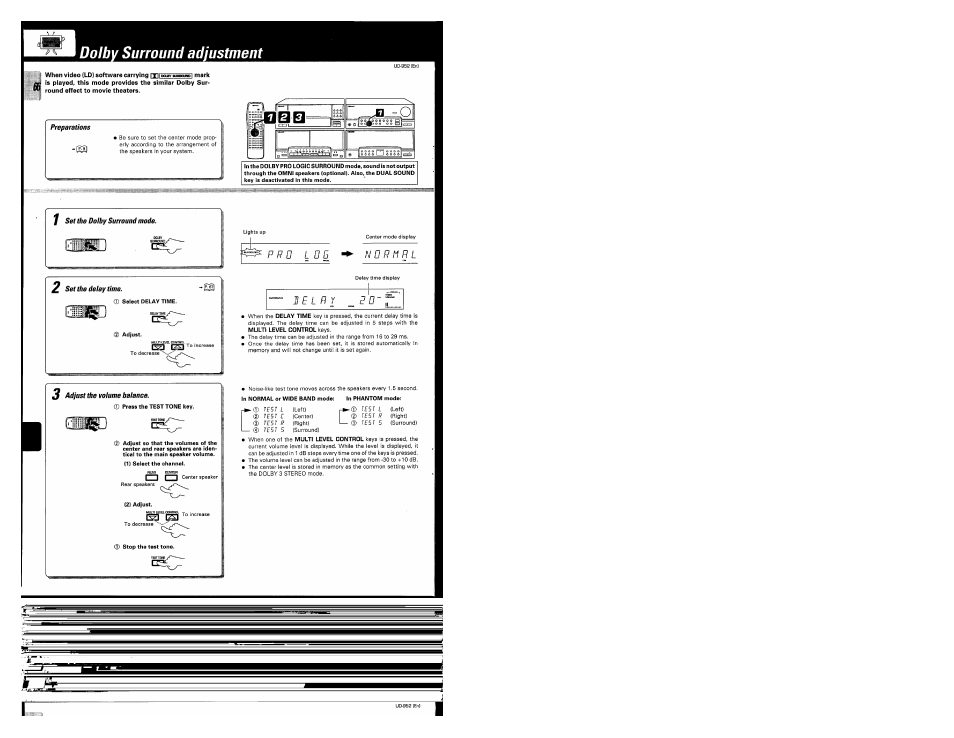Dolby surround adjustment, 2 set the delay time, 3 adjust the volume balance | Kenwood UD-952 User Manual | Page 66 / 84
