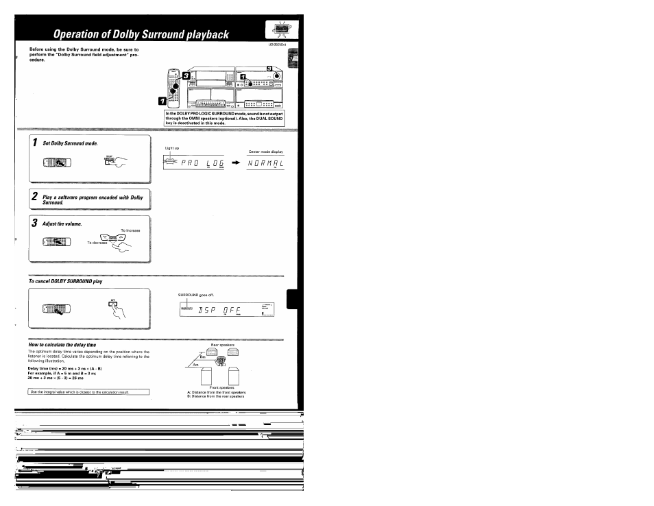 Operation of dolby surround playback, 1 set dolby surround mode, 3 adjust the volume | To cancel dolby subbound play, How to calculate the delay time | Kenwood UD-952 User Manual | Page 67 / 84