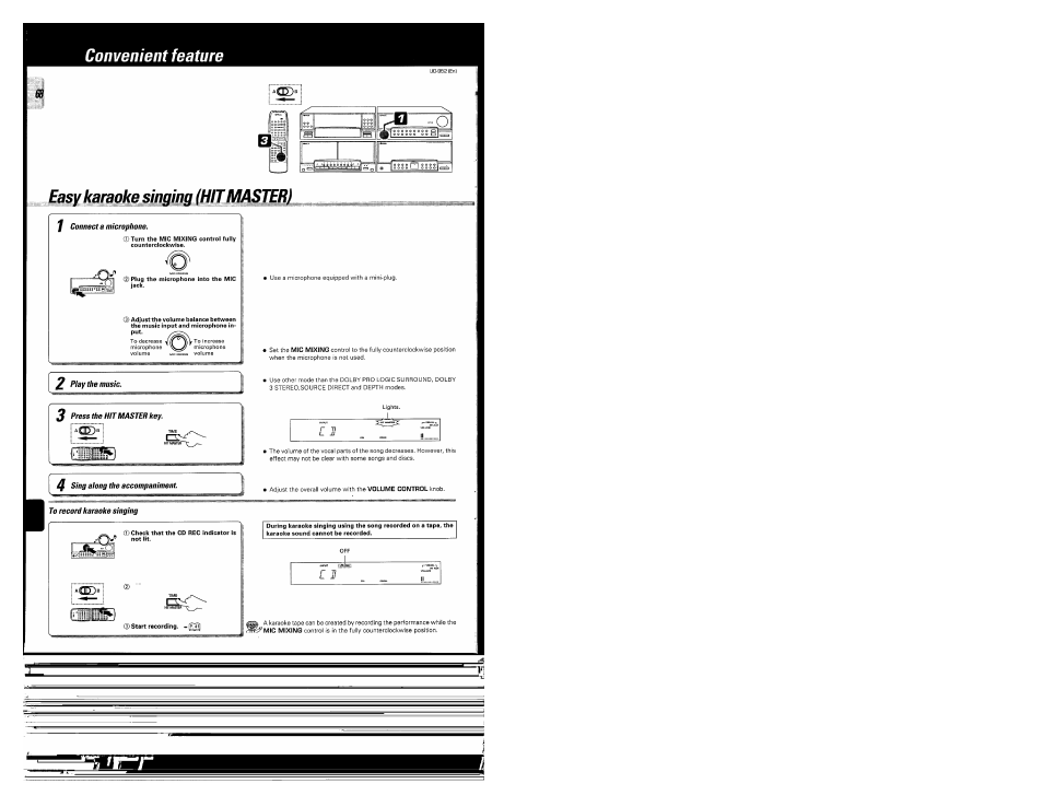 Convenient feature, Easy karaoke singing (hit master), Sing along the accompaniment | To record karaoke singing | Kenwood UD-952 User Manual | Page 68 / 84