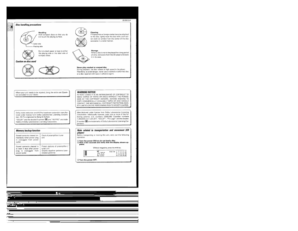 Disc handling precautions, Caution on disc used, Warning notice | Kenwood UD-952 User Manual | Page 76 / 84