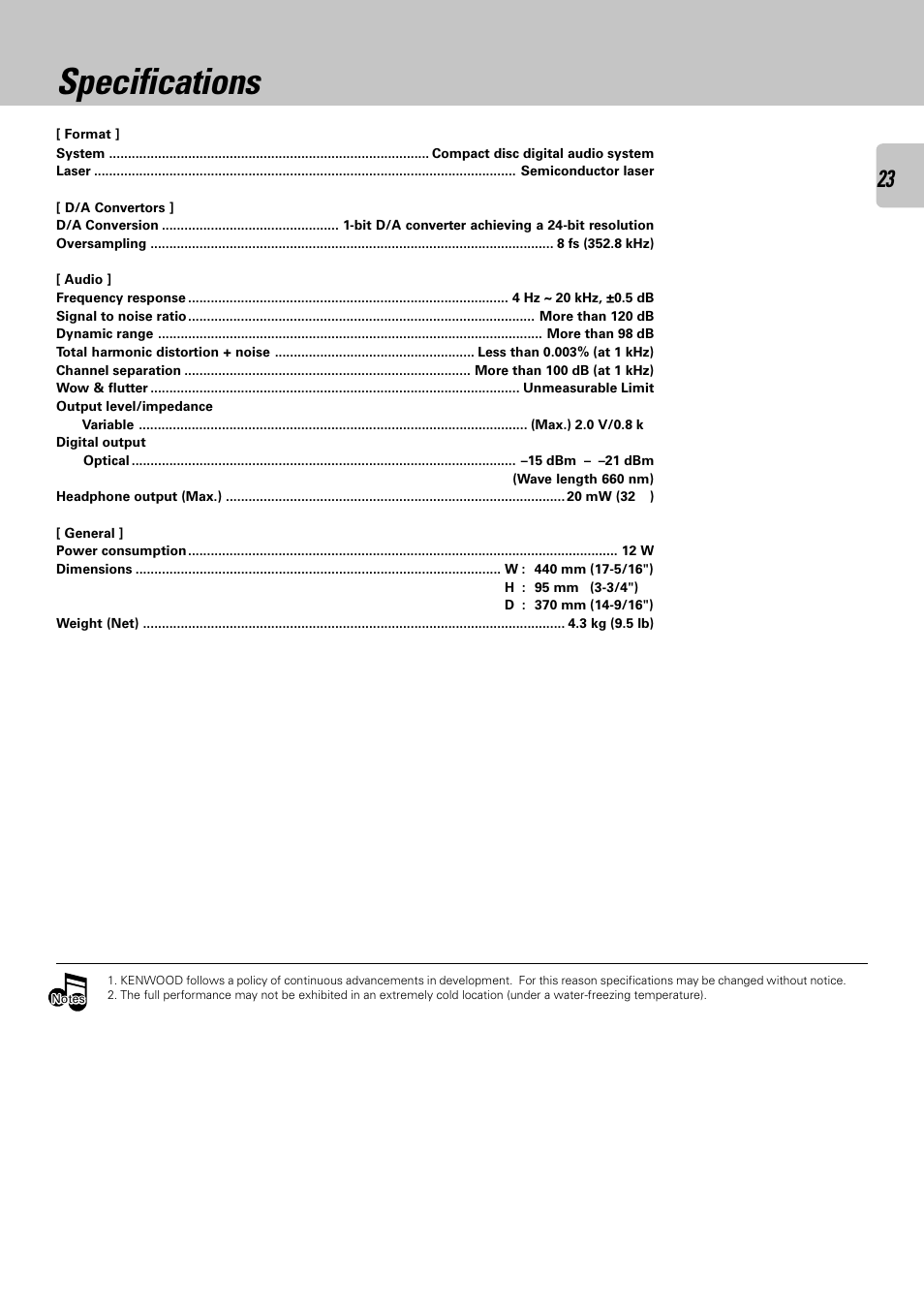 Specifications | Kenwood DPF-3030 User Manual | Page 23 / 24