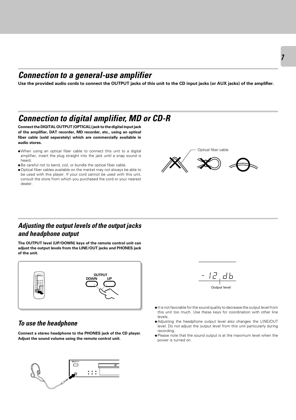 Connection to a general-use amplifier, Connection to digital amplifier, md or cd-r, 1 2 d b | Kenwood DPF-3030 User Manual | Page 7 / 24