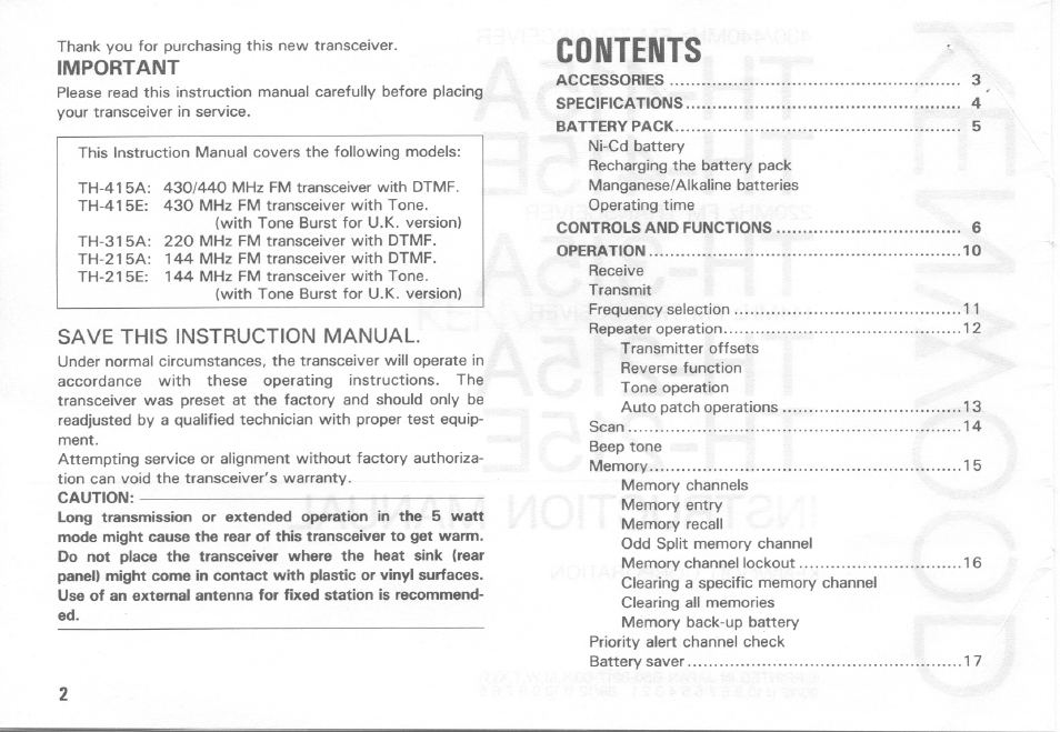 Kenwood TH-415A User Manual | Page 2 / 20