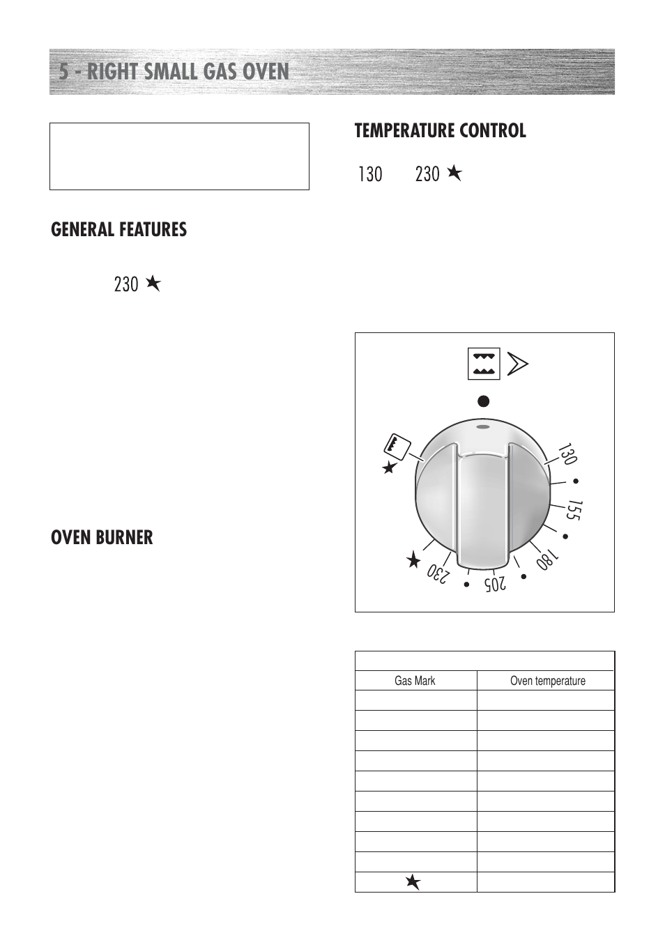 5 - right small gas oven, General features, Oven burner | Temperature control | Kenwood CK 300 User Manual | Page 15 / 48