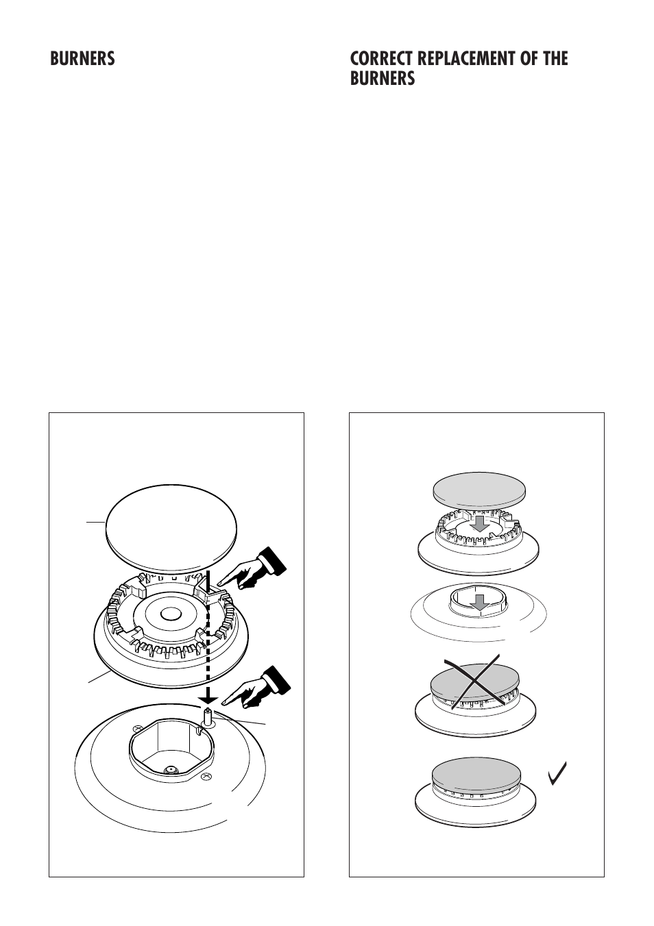 Burners, Correct replacement of the burners | Kenwood CK 300 User Manual | Page 23 / 48