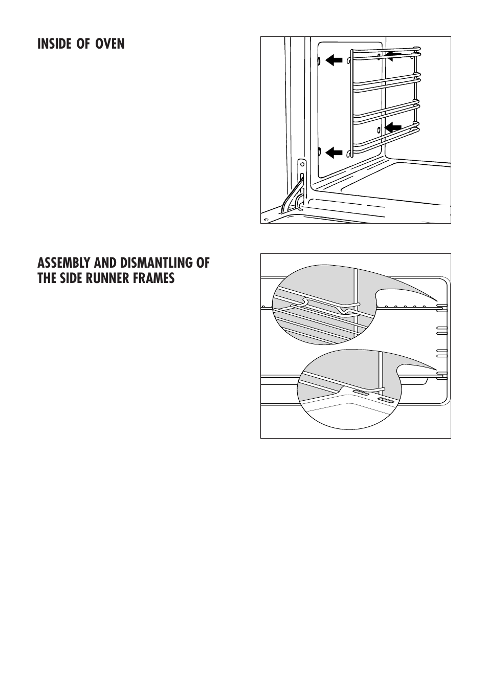 Assembly and dismantling of the side runner frames, Inside of oven | Kenwood CK 300 User Manual | Page 26 / 48