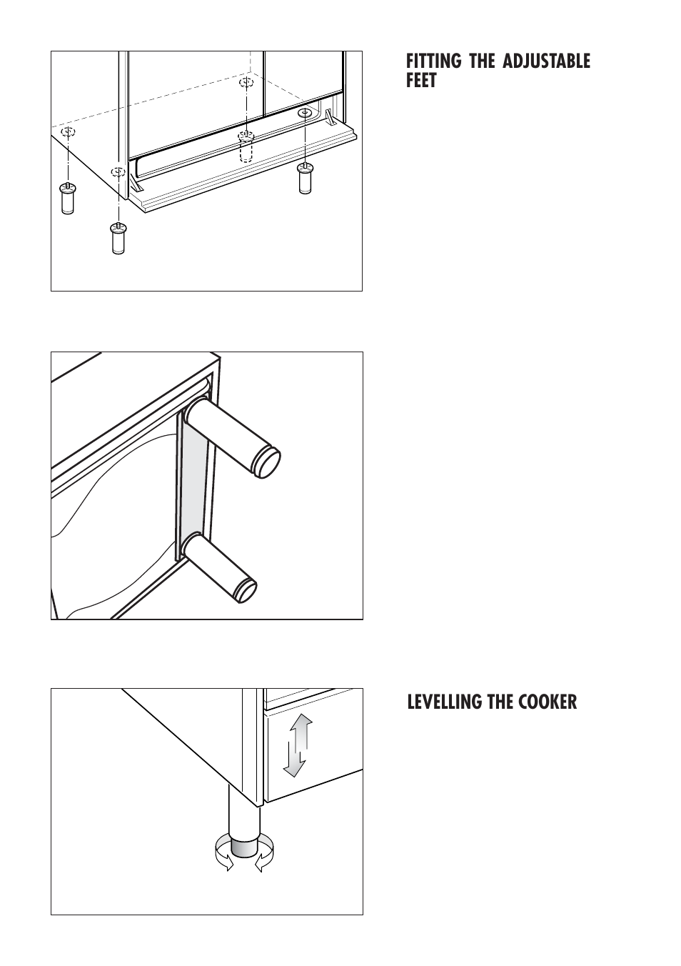 Fitting the adjustable feet, Levelling the cooker | Kenwood CK 300 User Manual | Page 30 / 48